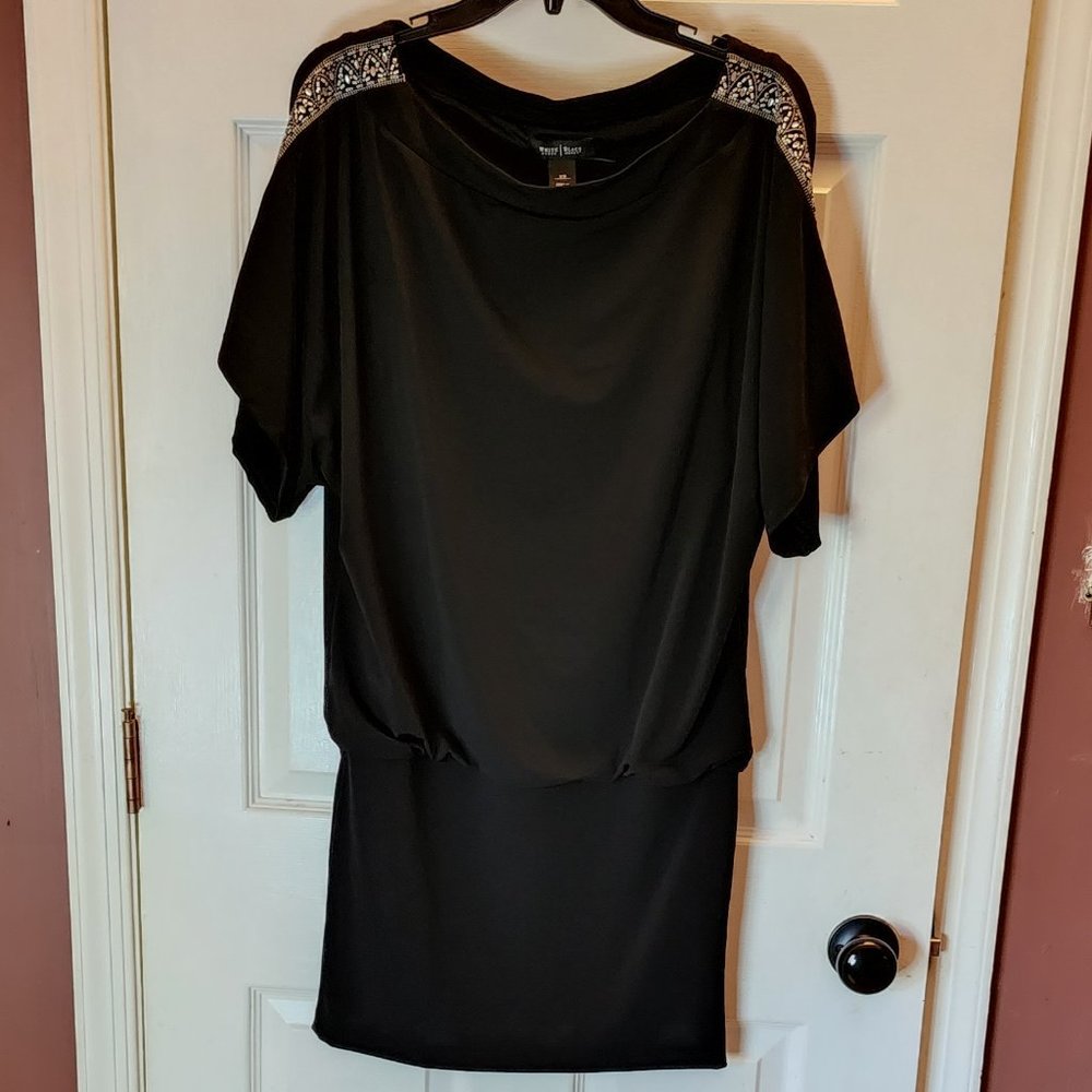 white house black market studded shoulder top short dress black silver gold  siz